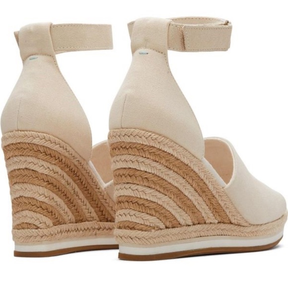 TOMS Marisol Beige Suede/Linen Ankle Strap Espadrille Wedge Sandals NWOB - Picture 3 of 9
